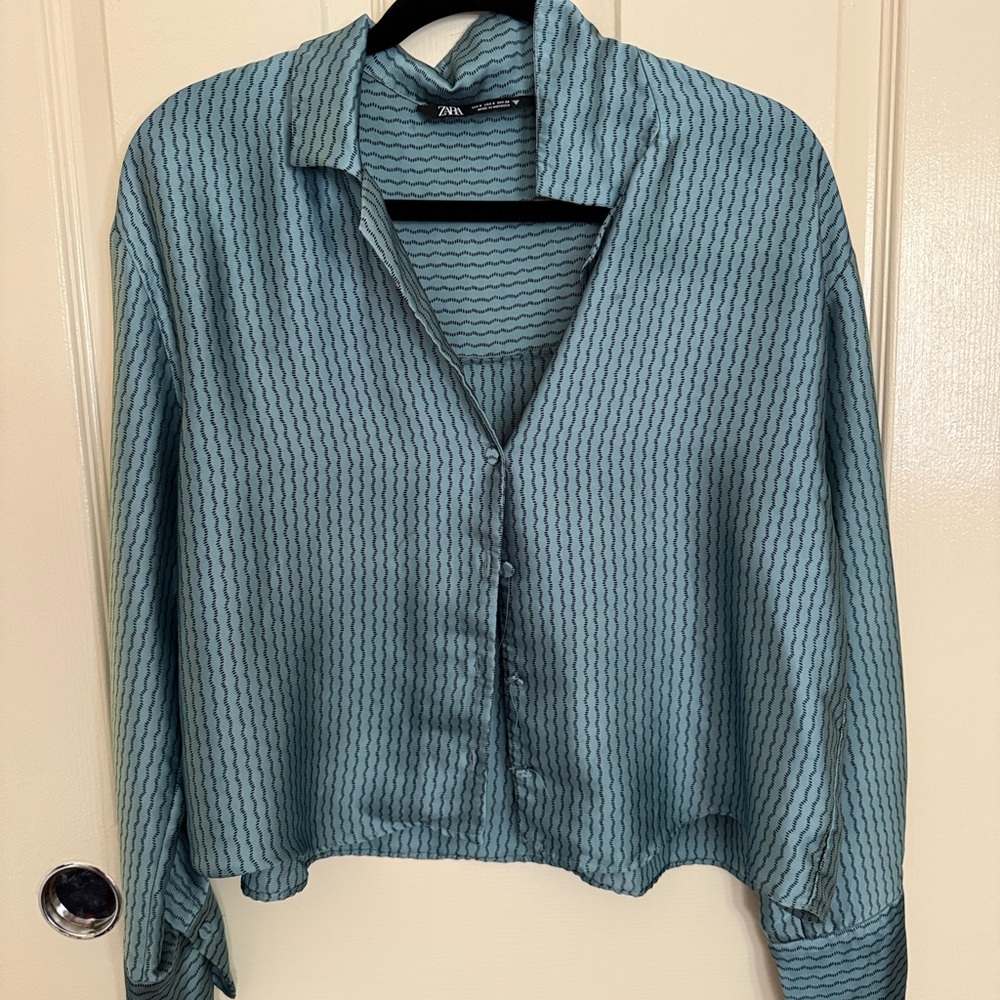 Zara Blue Patterned Button-Down Shirt